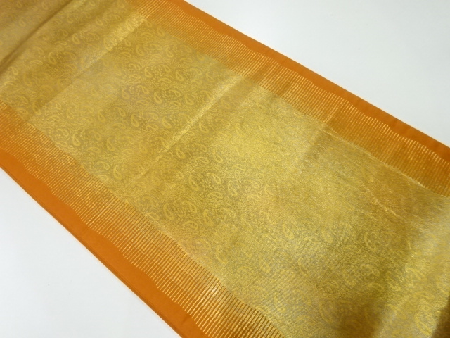 リサイクル　縞に唐草模様織出し袋帯